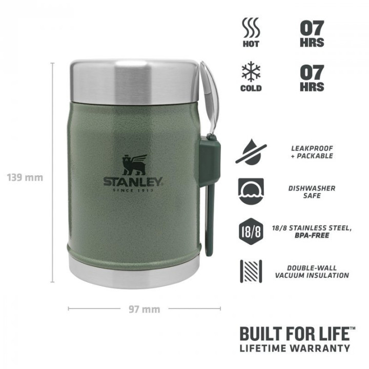 STANLEY termoska jídelní 400ml se lžící/vidličkou zelená